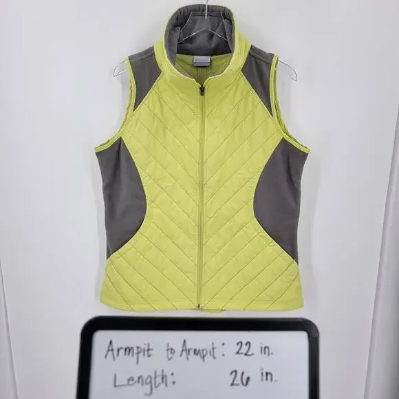 Columbia Quilted Vest Womens Large Yellow Gray Full Zip Pockets - Picture 12 of 12